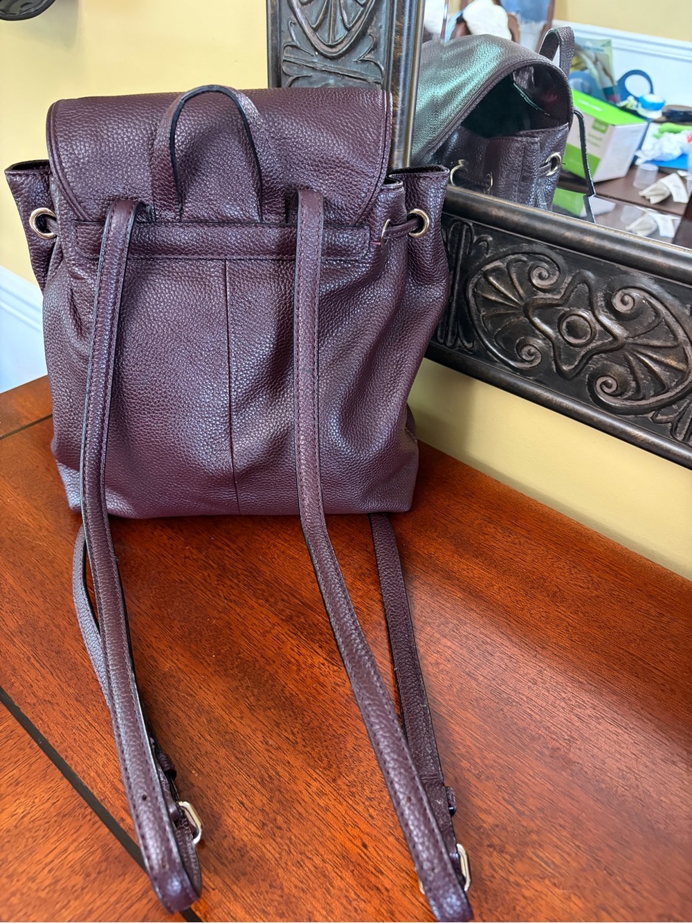 kate spade Pebbled Leather Drawstring Backpack in Deep Plum - Picture 4 of 6